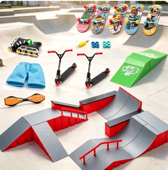 Conjunto de Rampa e Adereços de Cena para Patinete e Mini Fingerboard com Kit de Skate, Parte de Parque