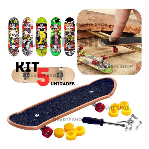 Kit 5 Unidade Skate De Dedo Mini Com Lixa Fingerboard Metal