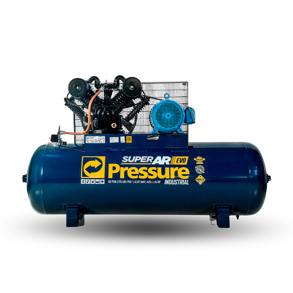 Compressor de Ar Pressure 60PCM 425 Litros com Motor WEG Super Ar EVO 60/425L Trifásico (380/660V)