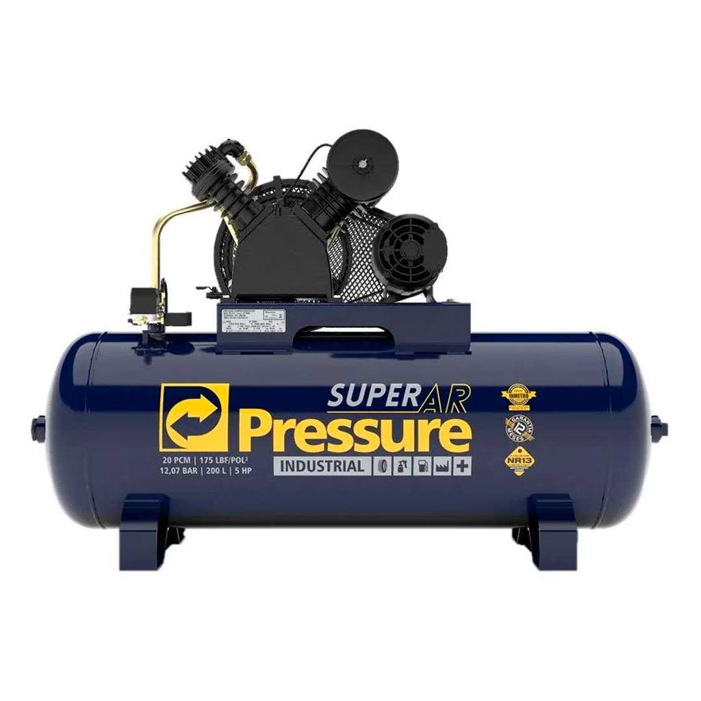 Compressor Pressure Superar 20 pes 200 litros 175Psi Motor 5CV Trifasico 220380v