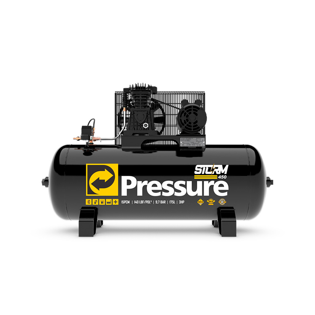 Compressor Pressure Storm 450 15 Pés 175 litros Motor 3cv Trifásico WEG