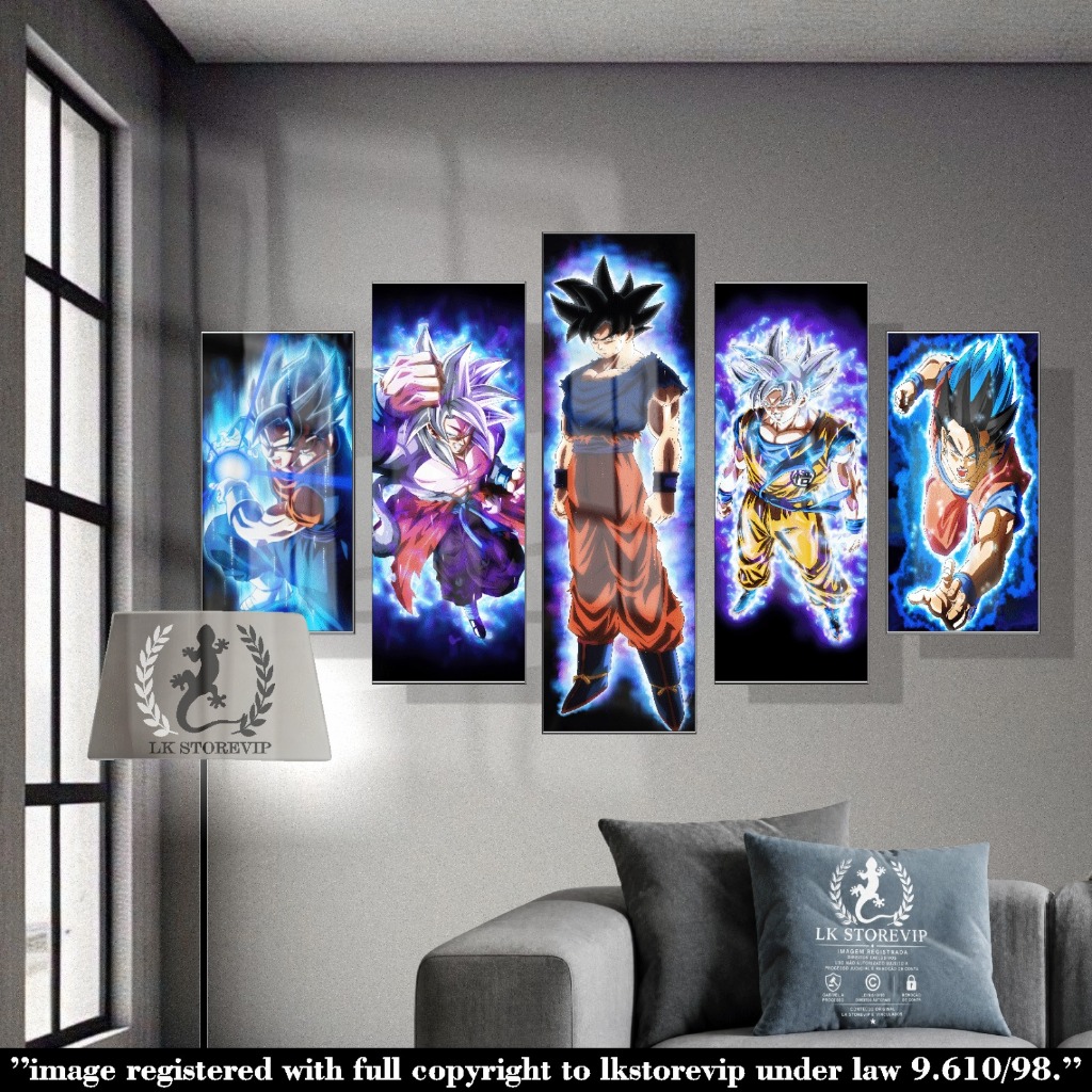 **Quadro Decorativo Premium Dragon Ball Z 5 Peças Mosaico Full HD Sem Moldura**
