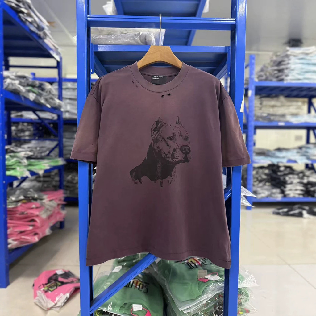 ERD Melancoly Fu Padrão de Segunda Geração Impresso High Street Trendy Casual Rasgado Manga Curta Street Wear Solto