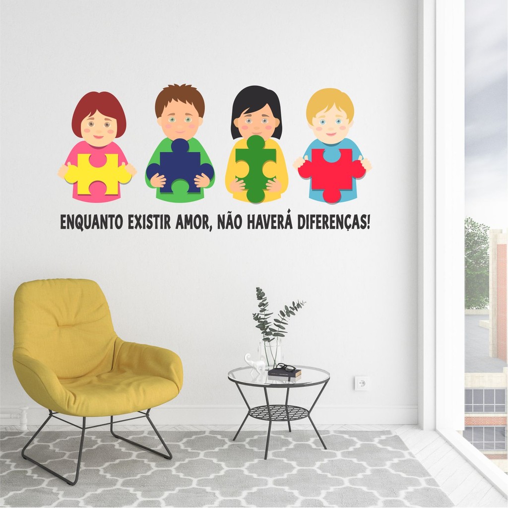 Adesivo Parede Crianças Autistas TEA Inclusão Autismo Papel Parede Criançãs TEA