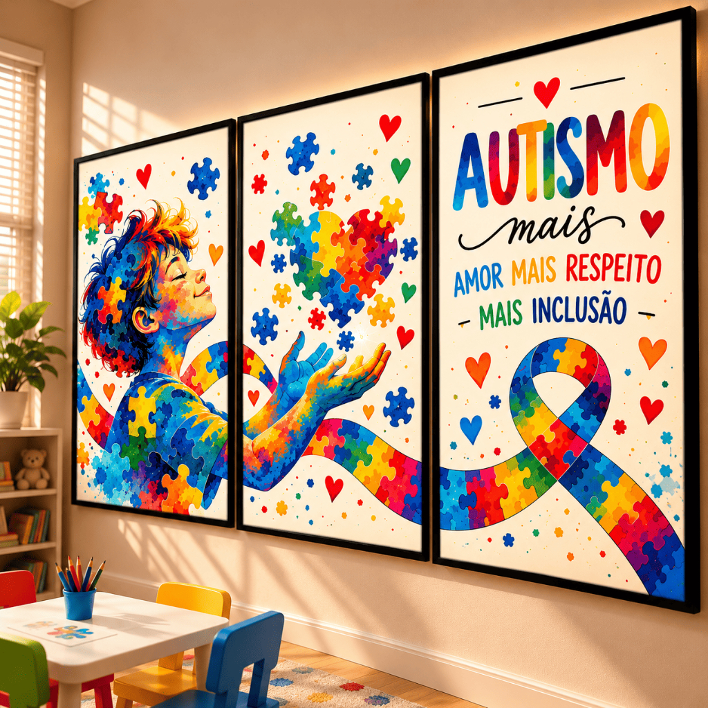 Quadro Autismo Infantil Inclusão Respeito Decoração Escolar Sala de Aula Educação Especial TEA