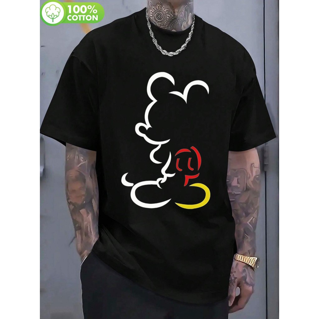 Camiseta Masculina Feminina Oversized Estampa Desenho Minimalista Rato Contorno T‑shirt Streetwear Moda Casual Vintage