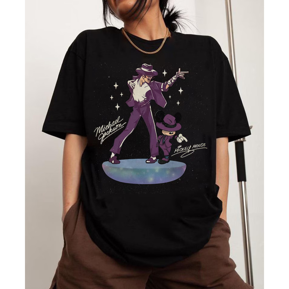 Camiseta Masculina Feminina Oversized Estampa Michael Jackson e Mickey Mouse, Camisa Streetwear Pop Cartoon, T-shirt