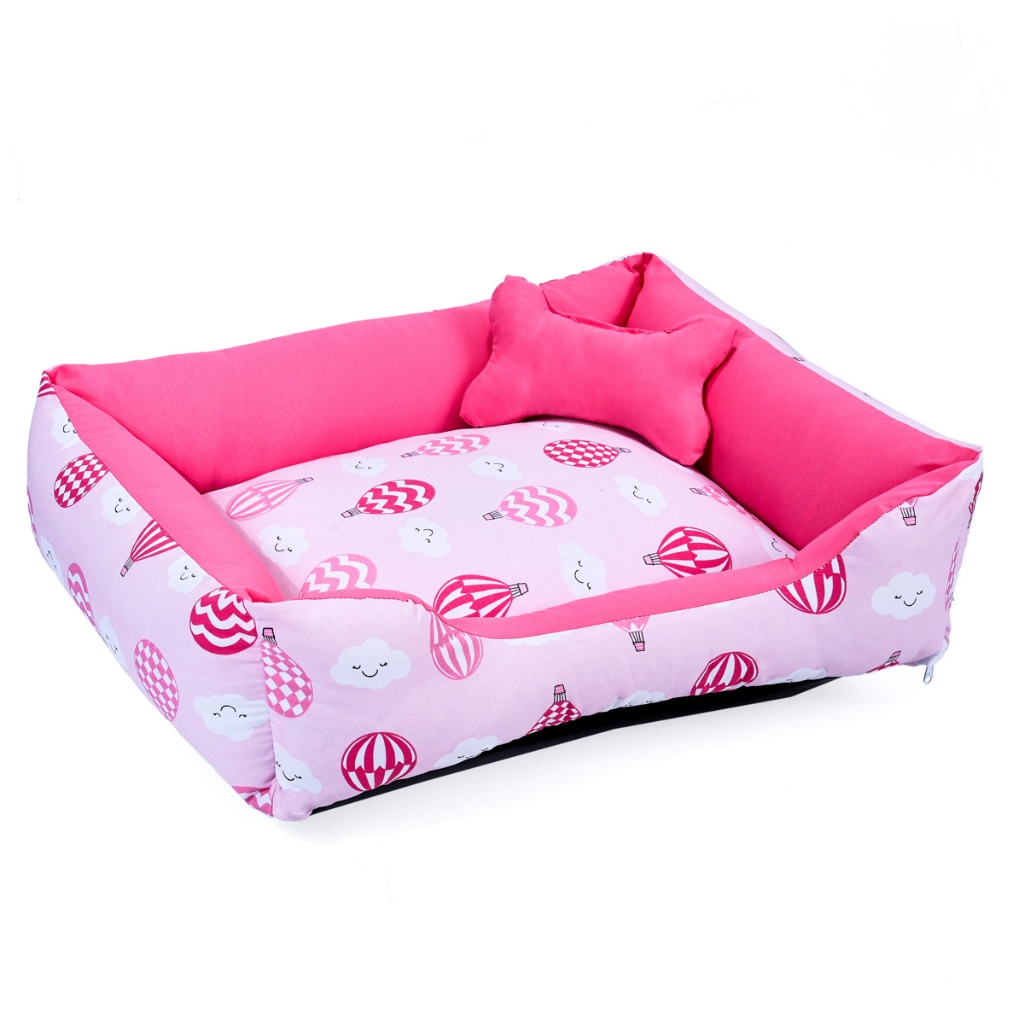Cama para Pet Lavável em Tricoline + Almofada  Ossinho- Extra Macio e Durável - Cães e Gatos- Estampa Nuvens e Balões