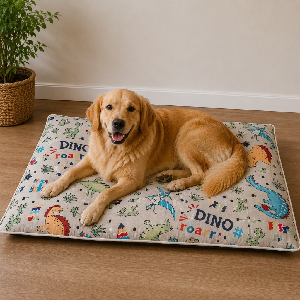 Colchonete Para Cama Pet Extra Grande 100x70 cm Impermeável C/ Zíper Para Cachorro Dino