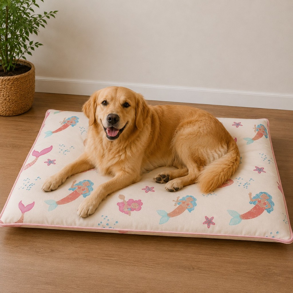 Colchonete Para Cama Pet Extra Grande 100x70 cm Impermeável C/ Zíper Para Cachorro Sereia