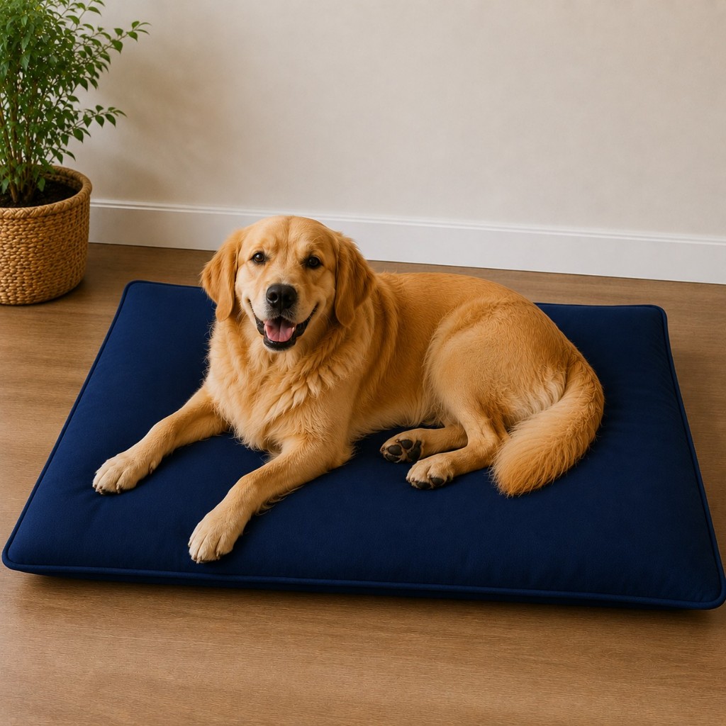 Colchonete Para Cama Pet Extra Grande 100x70 cm Impermeável C/ Zíper Para Cachorro Marinho