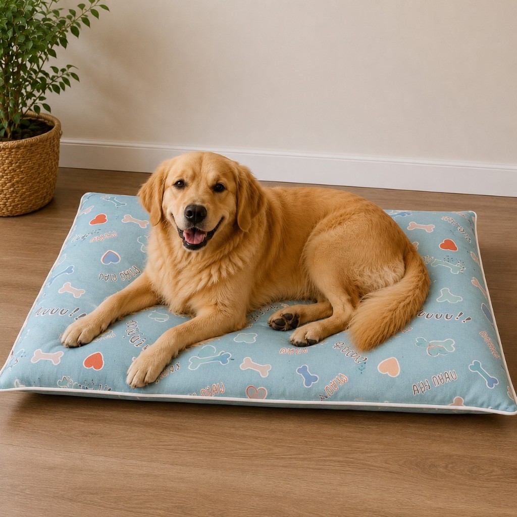 Colchonete Para Cama Pet Extra Grande 100x70 cm Impermeável C/ Zíper Para Cachorro Cat Azul