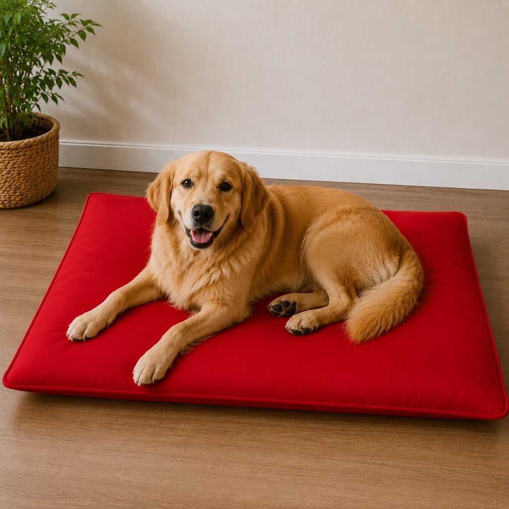 Colchonete Para Cama Pet Extra Grande 100x70 cm Impermeável C/ Zíper Para Cachorro Vermelho