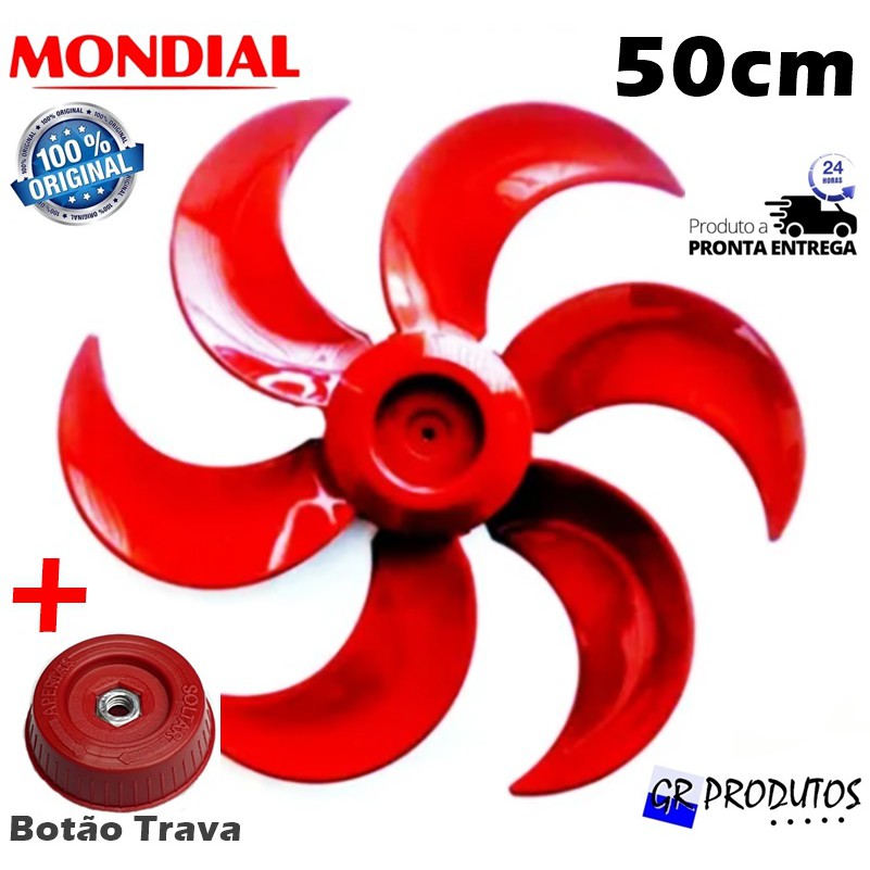 Hélice MONDIAL / Trava / Hélice + Botāo Ventilador LINE Bravio 50 cm Vt51 6 P VERMELHO EIXO Red 8mm