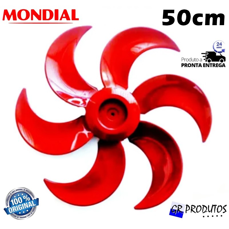 Hélice Mondial Ventilador Polishop Bravio 50cm 50 VT51 6 Pás Red Line EIXO Redondo 8mm