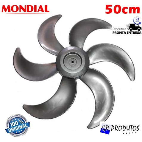 Hélice Mondial / Botão Trava / Hélice + Botāo Ventilador 50cm 50 Vt51 Vtr50 6 P Prata  EIXO Red 8mm