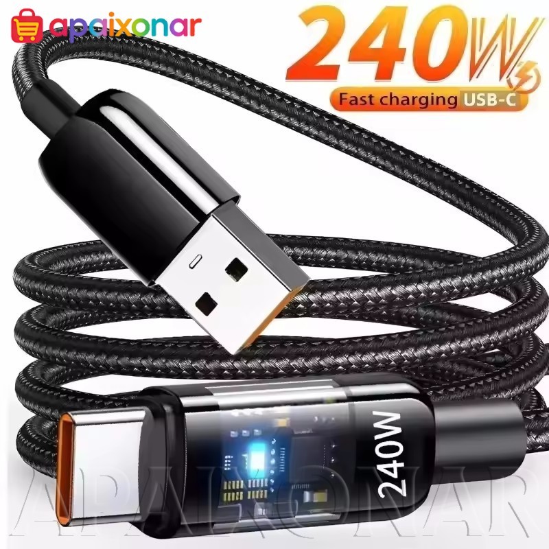 [Happt] 1/2 Unidades 240 W Tipo C Para Cabo De Dados-Carregamento Rápido-Linha Trançada De Nylon-Carregador Laptop Table