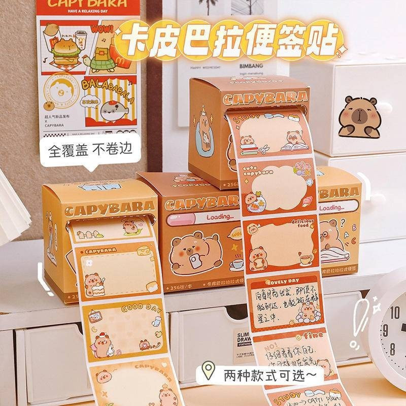 Two styles of retractable notepads with capybara patterns，Creative Cartoon Notebook，Study Plan Message Note，Pocket book。