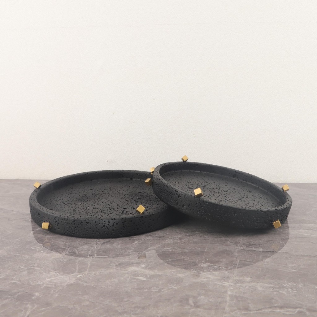O1RA Nordic Creative Imitation Travertine Round Resin Fruit Plate Tray for Living Room Coffee Table Restaurant Hotel Hom
