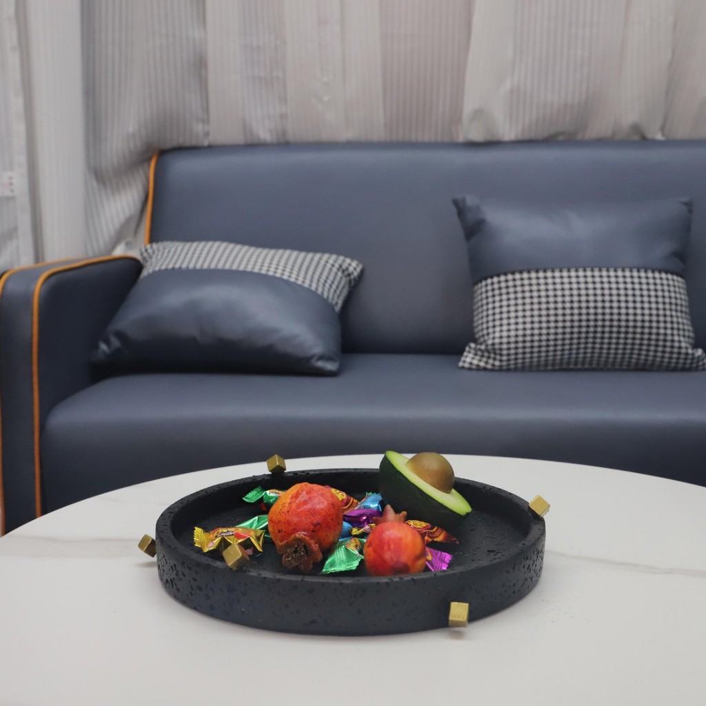 ZBH1 Nordic-style creative faux travertine round resin fruit platter, suitable for living room coffee tables, dining roo