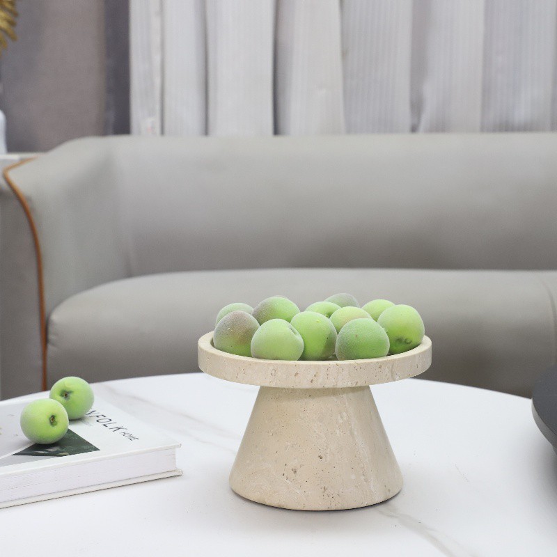 0SMZ Nordic-style creative travertine round fruit platter, decorative tray for living room, dining room, bedroom, hotel,