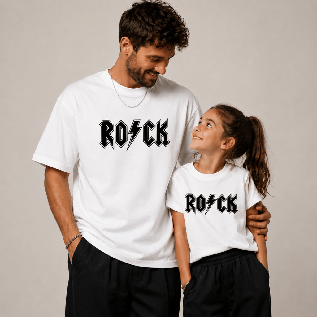 Kit 2 Camisetas Tal Pai Tal Filha Rockeiros Rock N Roll Raio Presente Dia dos Pais Mini Rockeira