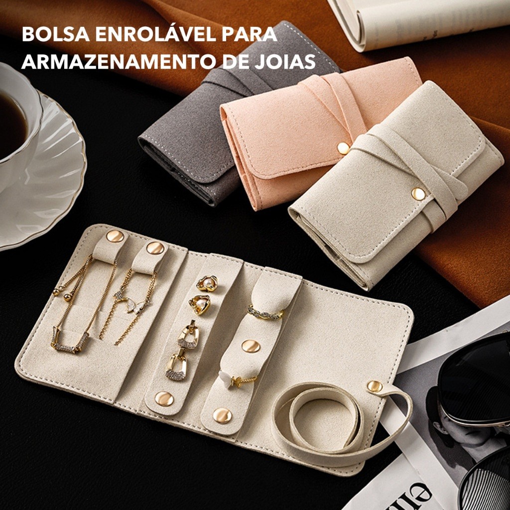 Mini Saco De Armazenamento De Jóias De Viagem Brincos Anéis Colar Pequeno Leve Portátil Maquiagem Dividido Roll-Up