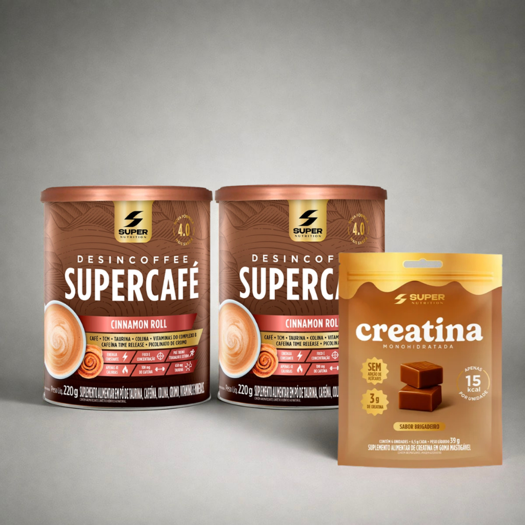 Kit 02 Supercafé Desincoffee 220g Cinnamon Roll e Mini Pack Creatina Brigadeiro
