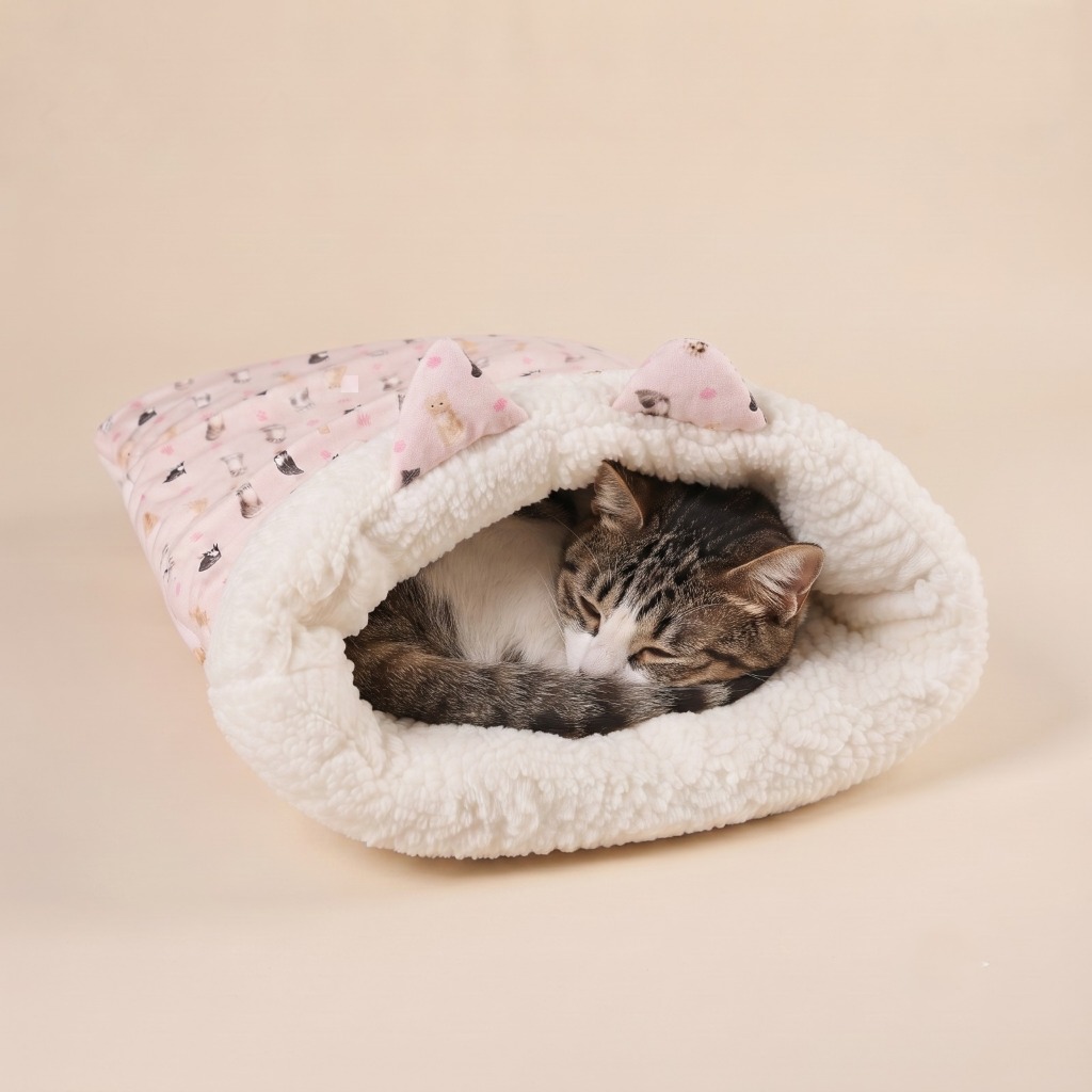 Toca Para Gatos em Plush Forrada Macia Quente Com Detalhe De Orelhas Premium