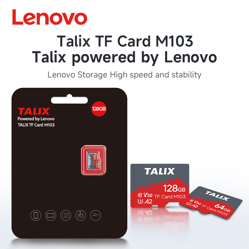 Lenovo Talix (64 GB/128 GB/256 GB) é um cartão de memória A2 adequado para dispositivos funcionais como drones, câmeras
