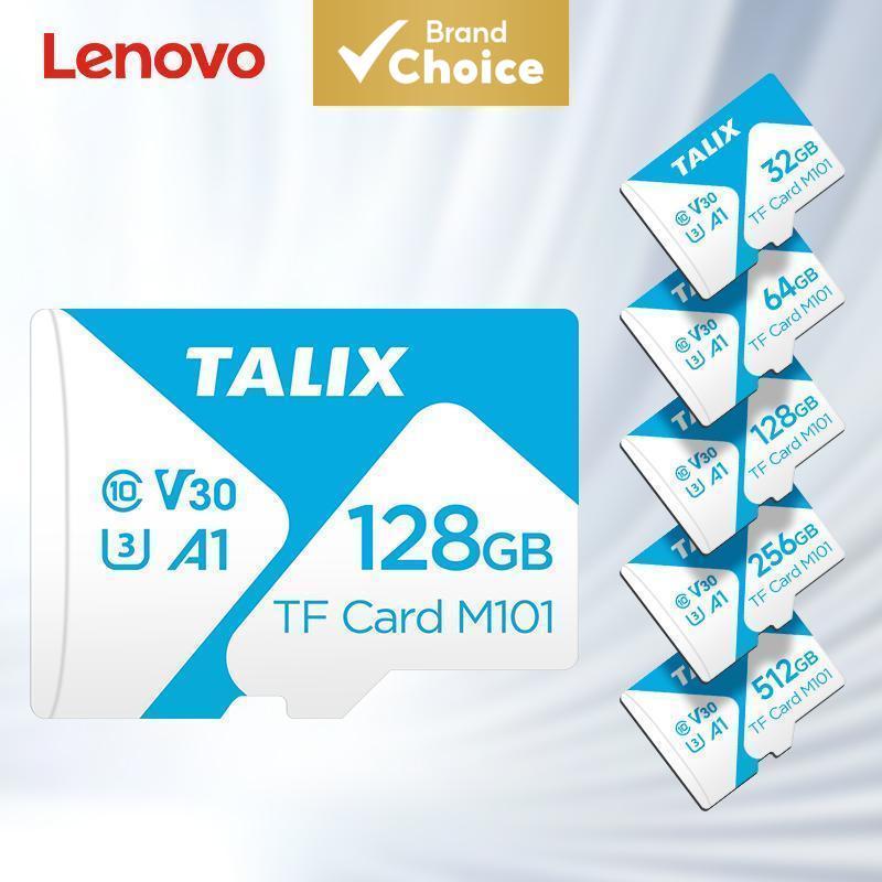 Cartão de Memória Lenovo Talix 32 GB/64 GB/128 GB/256 GB/512 GB, A1 para Celulares, Gravadores de Direção e Câmeras de