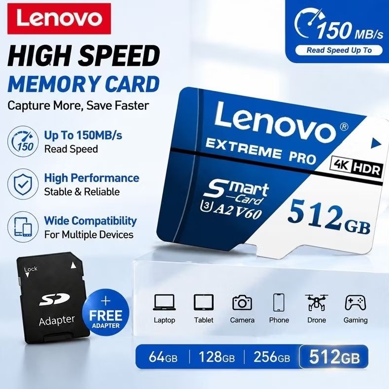 Cartão de Memória MicroSDXC LENOVO 64GB A2 U3 Pendrive LEXAR 64GB KODAK 64GB