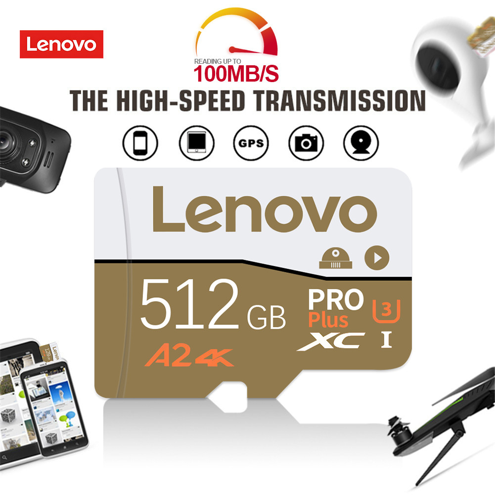 Lenovo Cartão Micro SD V30 U3 4K Flash 128GB 256GB 512GB 64GB De Memória De Grande Capacidade Para Telefone Câmera Table
