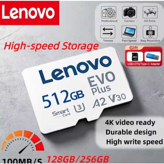 Cartão de Memória Micro TF SD Lenovo 512GB Classe 10 TF FlashDrone iPhone Câmera de