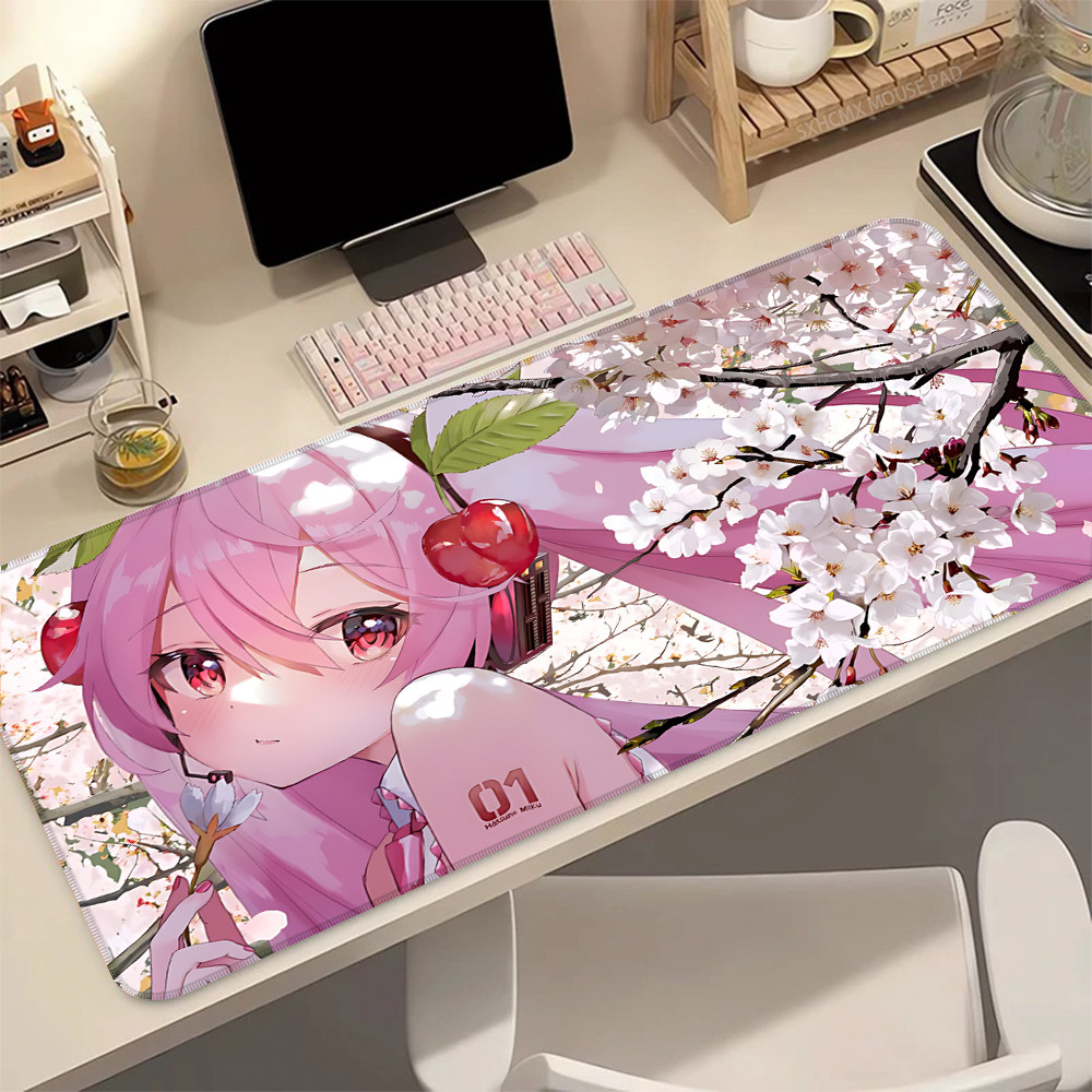 H-Hatsune M-Miku Rosa Sakura Kawaii Grande Estendido Gaming Mouse Pad Tapete De Mesa Teclado Para PC Laptop Gamer Anime