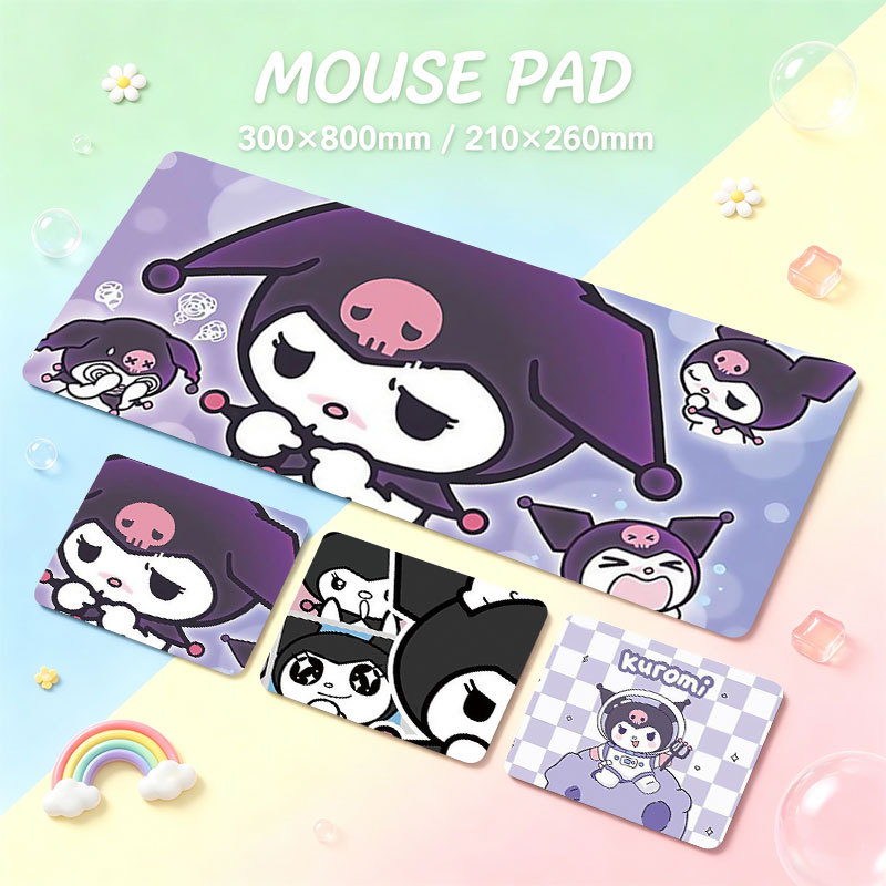 Oversized Goth Bonito Mouse Pad Pastel Roxo Kuromi Crânio Fita Coração Xadrez & Painel Cômico Cena Antiderrapante Borrac