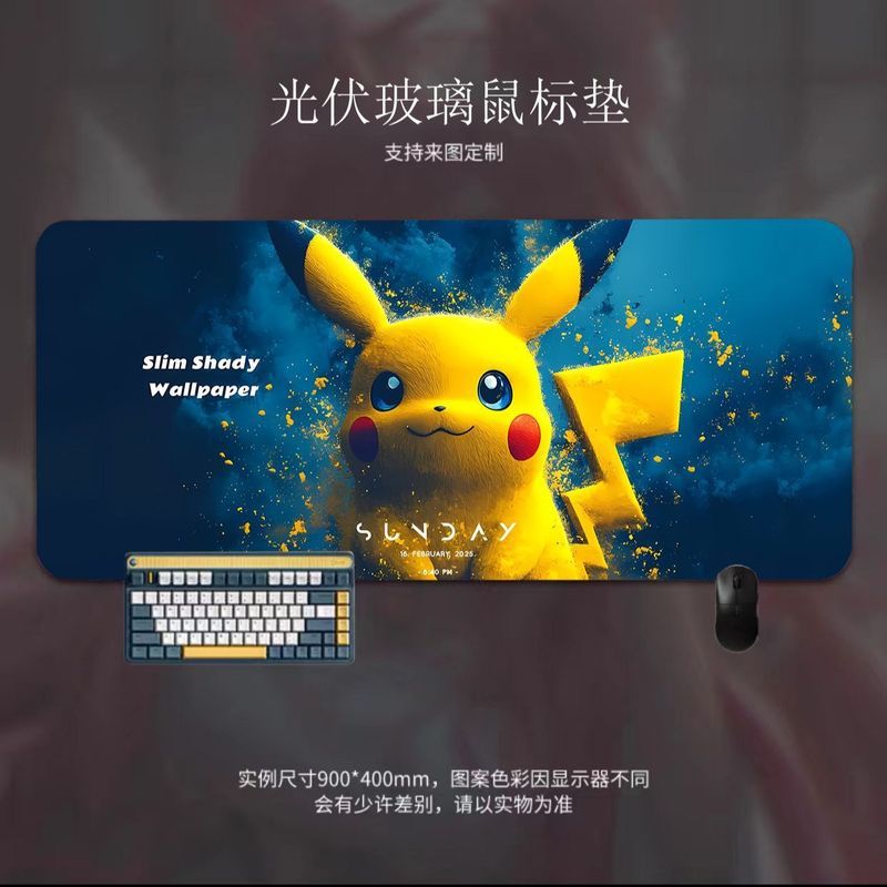 Pikachu Mouse pad Oversized Pokémon Gengar Anime bonito teclado de computador mesa almofada de vidro fotovoltaico U
