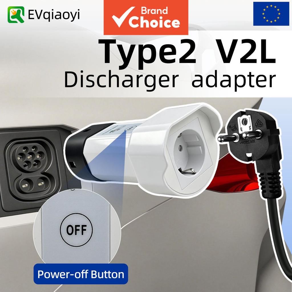 Adaptador De Descarga Evqiaoyi Type2 V2l Ev Com Botão Liga/Desliga Para Camping Byd Chery Geely