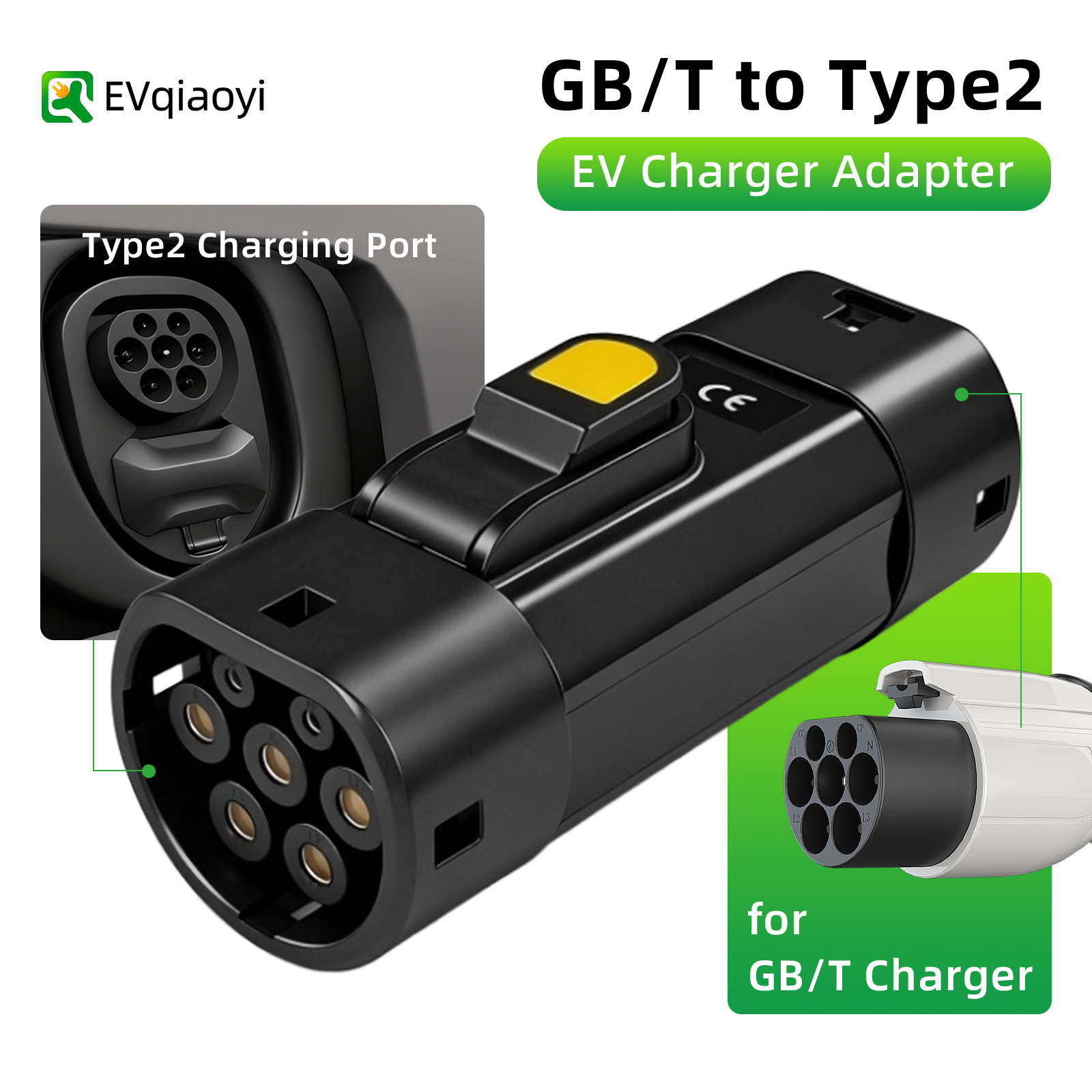 Adaptador Evqiaoyi Gb/t Para Type2 Ev 32a 22kw Gbt Conector De Pilha De Carregamento Tipo 2 Evs