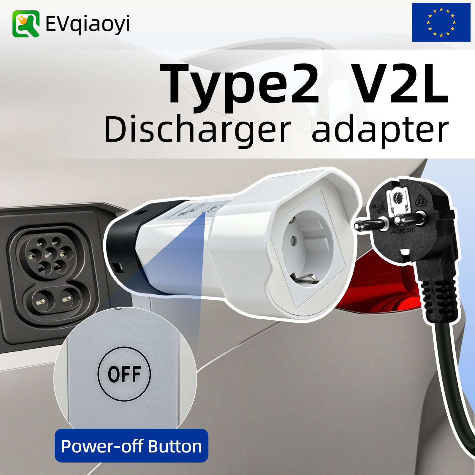 Adaptador De Descarga Evqiaoyi Type2 V2l Ev Com Botão Liga/Desliga Para Camping Byd Chery Geely