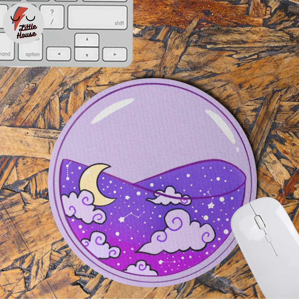Mouse pad Lua Céu Roxo Redondo Nuvem decoração home office mousepad