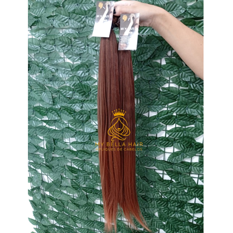 Cabelo Liso Semi Humano 60cm Castanho Médio Chocolate Fibra Russa na Tela Europeu