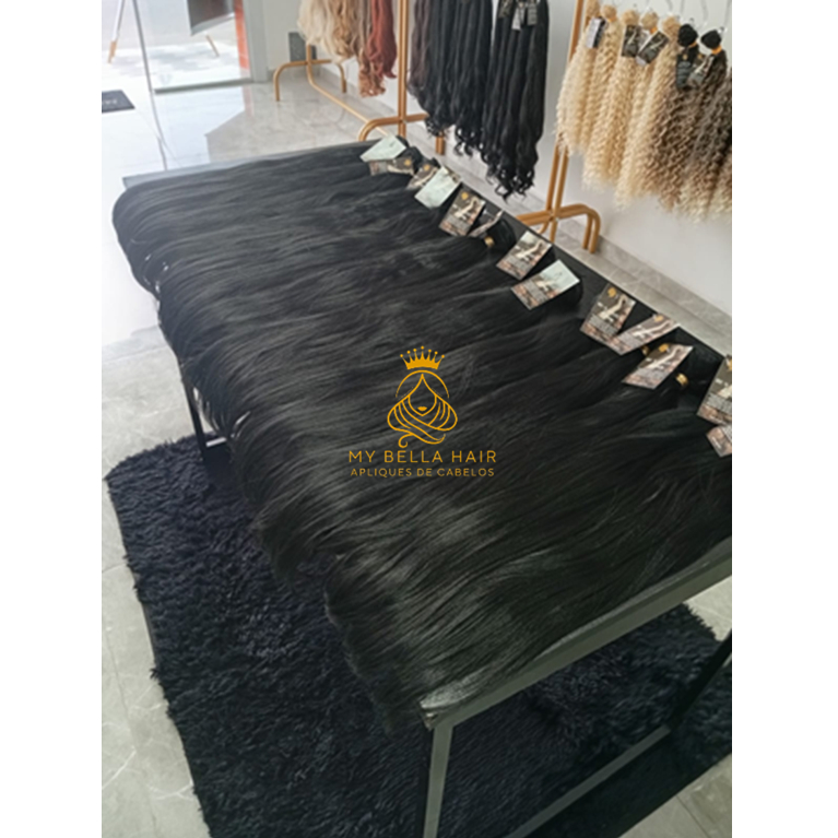 Aplique de Cabelo Russo Humanizado Natural em Tela 60cm 100grs Europeu Idêntico Humano Cabelo Brasileiro