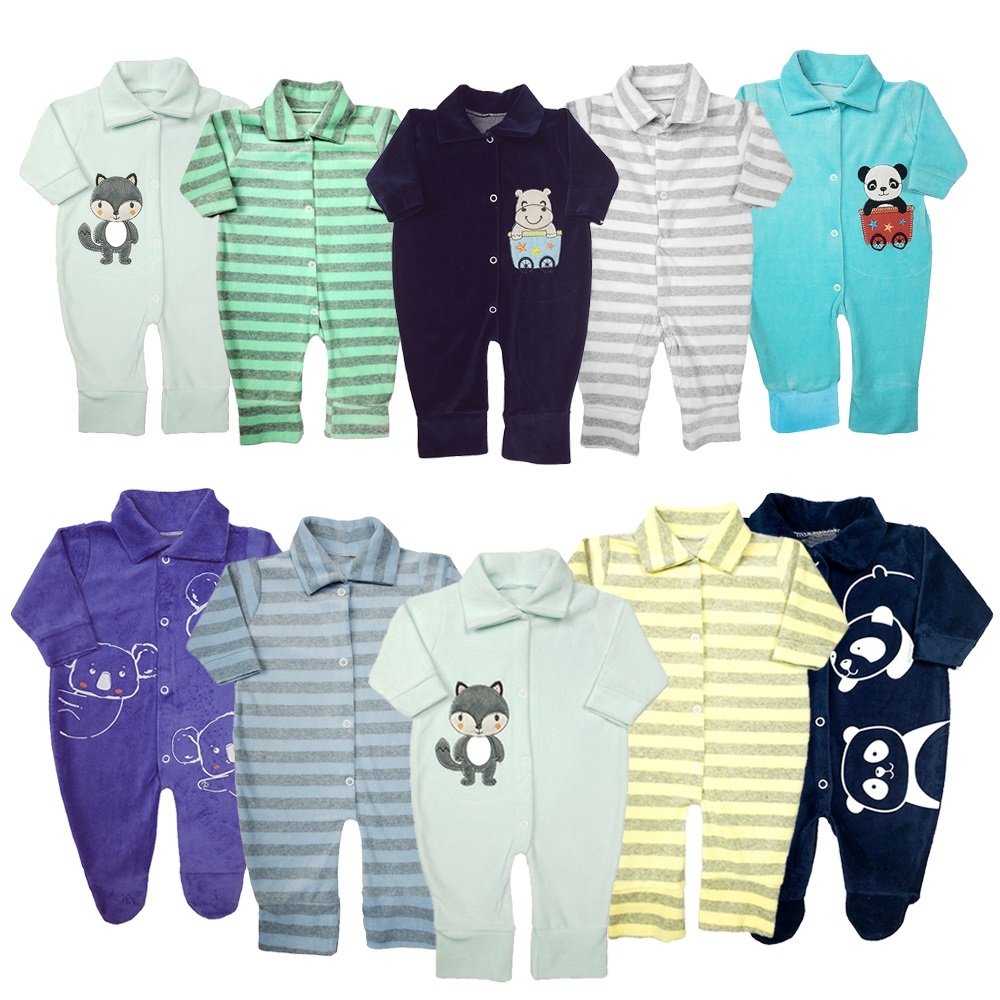 Kit Macacão Bebê Plush 10 Peças Longo Macio Quentinho Inverno