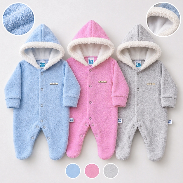 Macacão Bebê Plush Premium Peluciado Quentinho Com Capuz 0-6 Meses