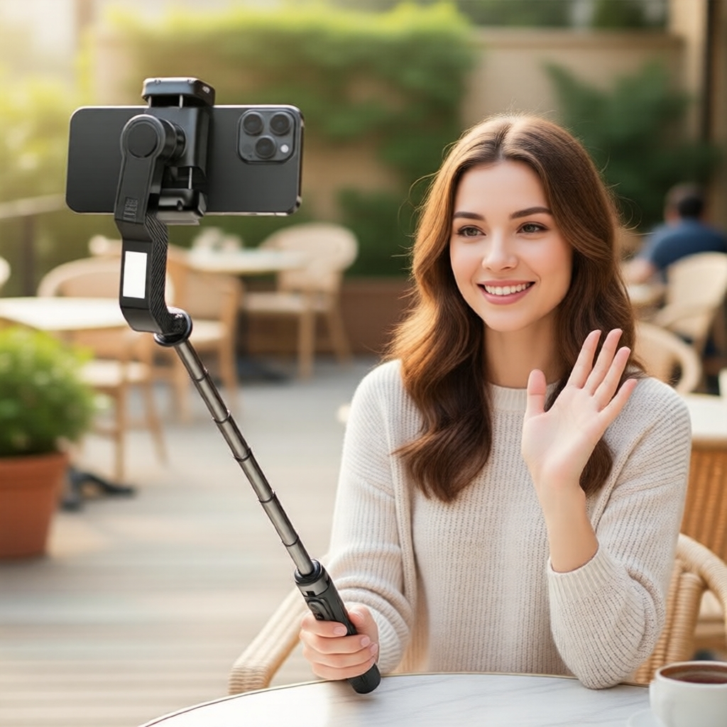 Estabilizador de Cardan TOILEUM: Tripé de Mão com Bastão de Selfie Sem Fio para Smartphone, Anti-Vibração, Quadripé + 2X