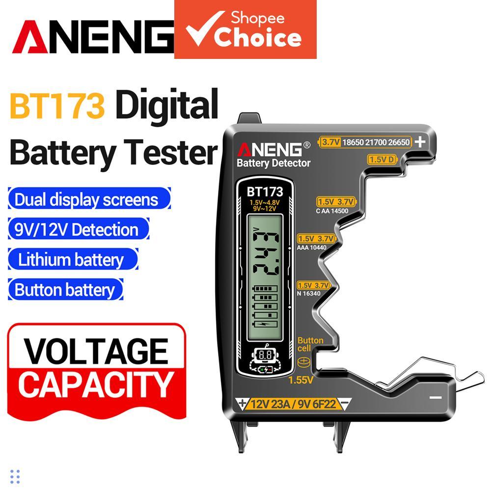 Testador de Baterias ANENG BT173, modelo universal para vários tipos: 18650/9V/12V23A/botão/5/7, permite medição sem