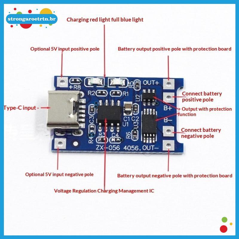 strongaroetrtn 3.7V 1A 18650 Módulo Carregador De Bateria 2 Peças TP4056 Tipo-C Placa De Carregamento Para Pequeno Dispo