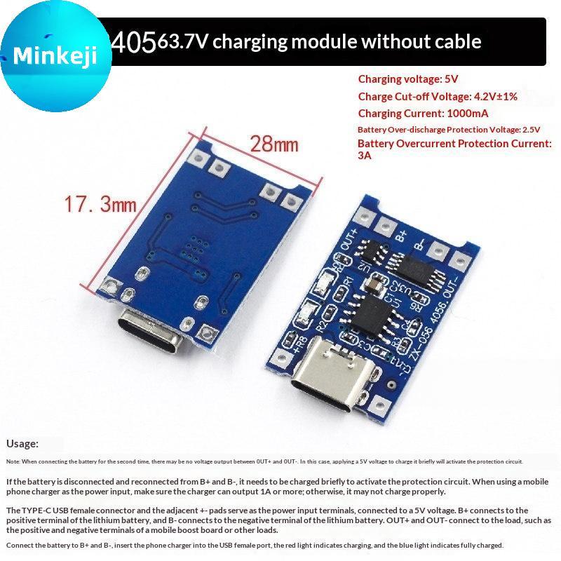Milleji 1A 3.7V 18650 Módulo Carregador 2PCS TP4056 Tipo-C Placa De Carregamento Para Modificação De Bateria De Brinqued