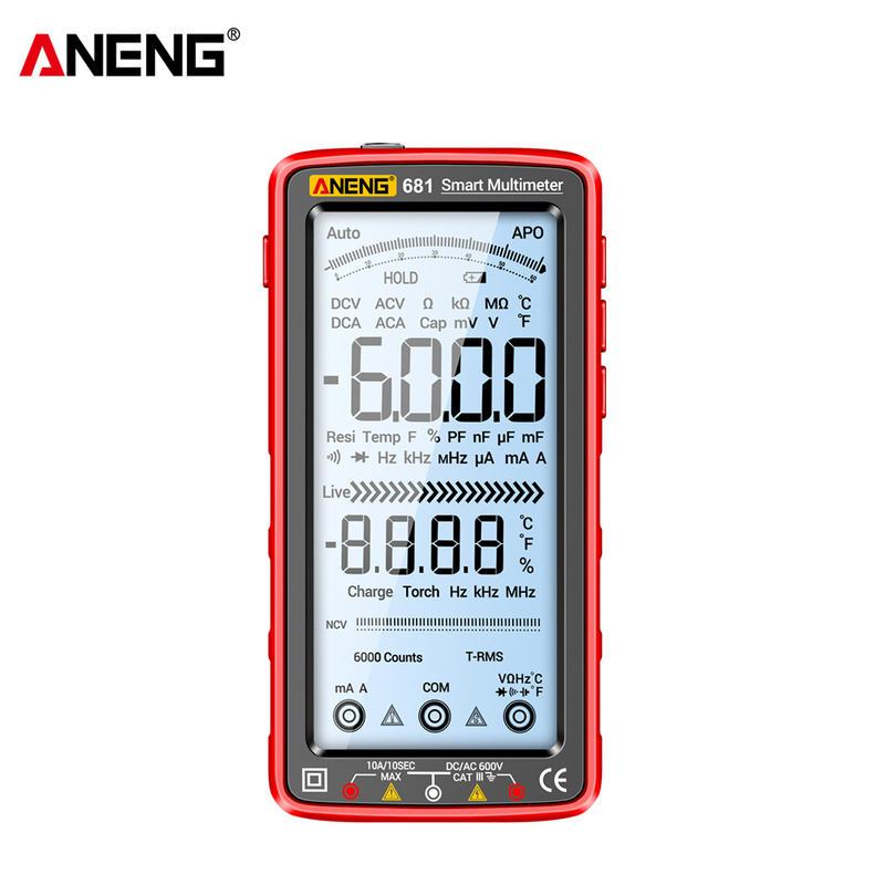 ANENG 681 Multímetro True RMS Anti-Queimadura Inteligente , Testador De Tensão Recarregável/Hz/Ω/Diode Com LCD E Bainha